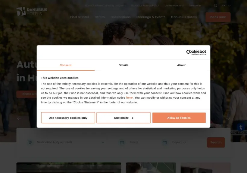 Schermata della pagina offerta di Danubius Hotels  