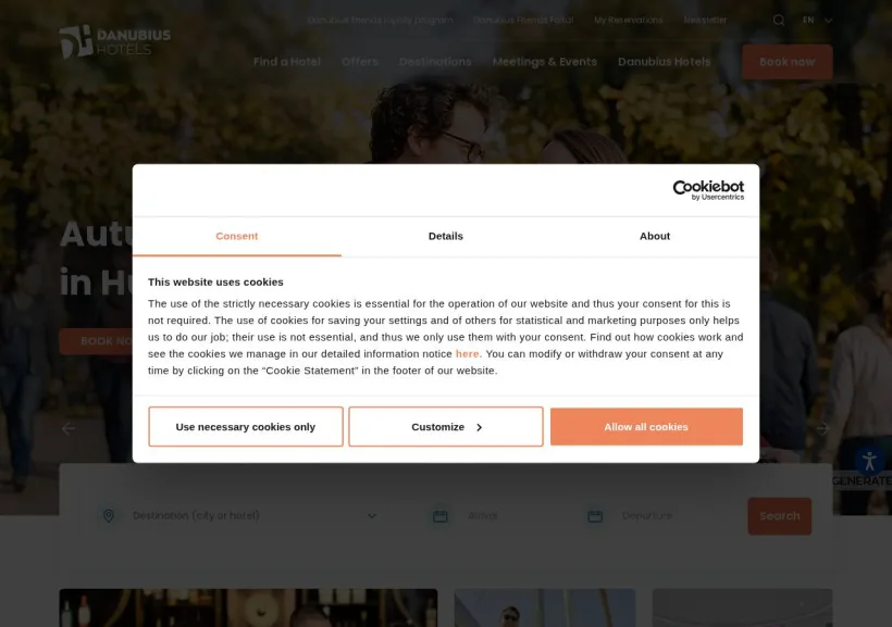 Schermata della pagina offerta di Danubius Hotels  