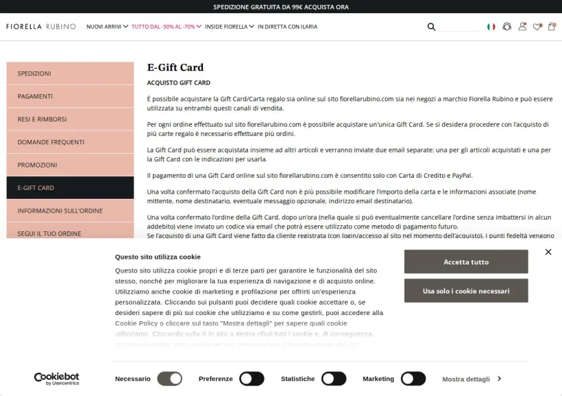 Schermata della pagina offerta di Fiorella Rubino
