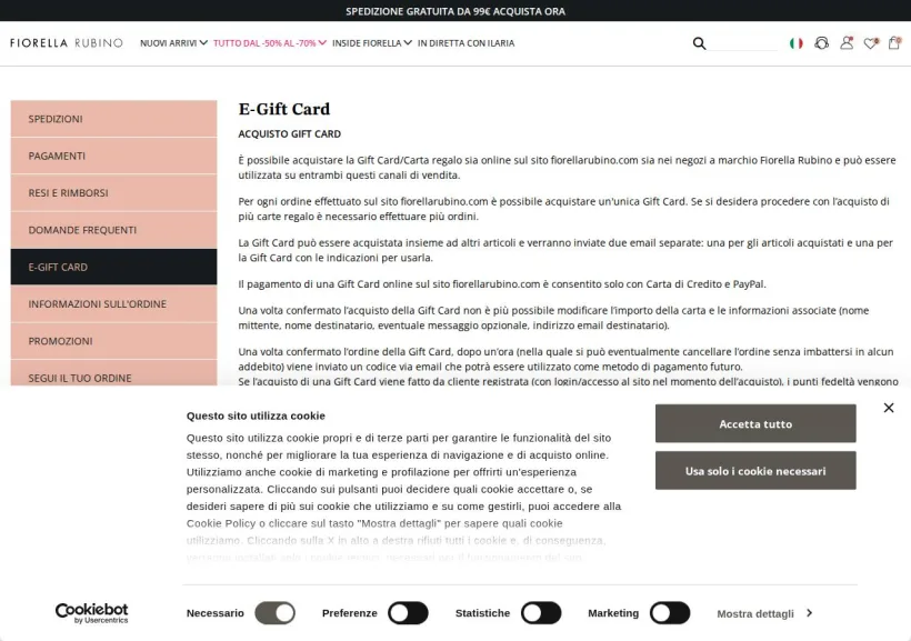 Schermata della pagina offerta di Fiorella Rubino