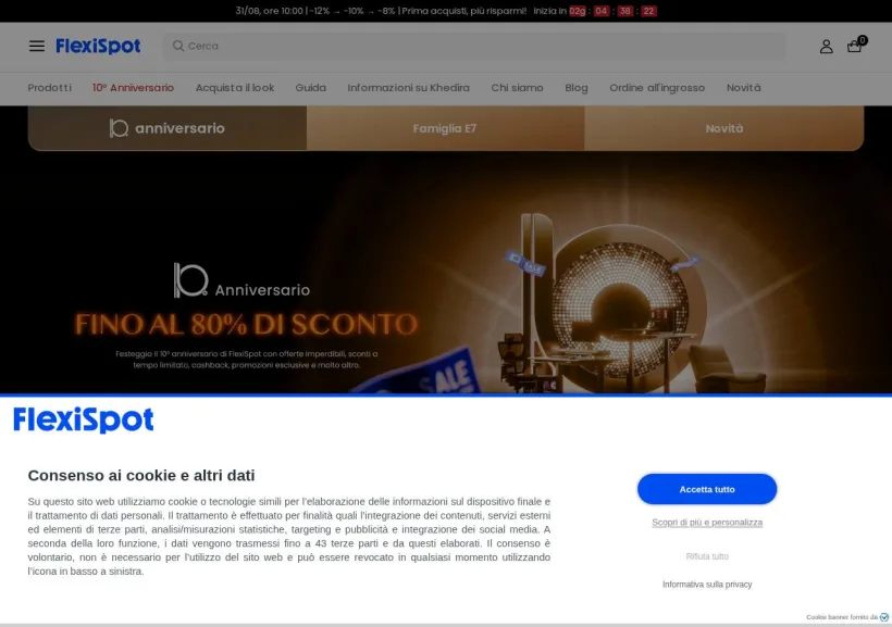 Schermata della pagina offerta di Flexispot