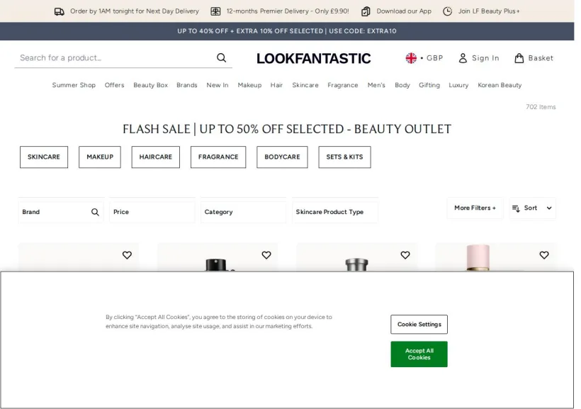 Schermata della pagina offerta di Look Fantastic