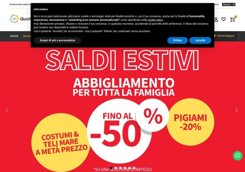 Schermata della pagina offerta di Quattro Stagioni