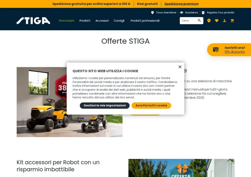 Schermata della pagina offerta di STIGA