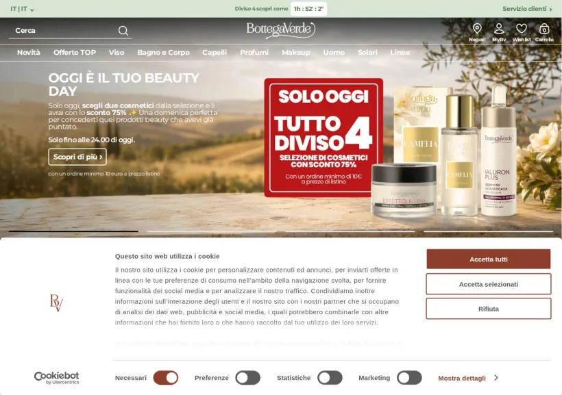 Schermata della pagina offerta di BottegaVerde