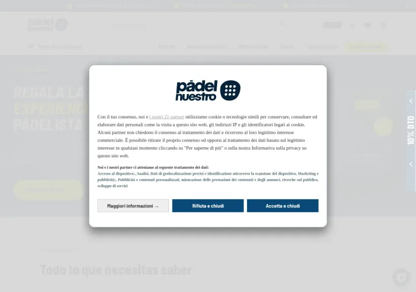 Schermata della pagina offerta di PadelNuestro
