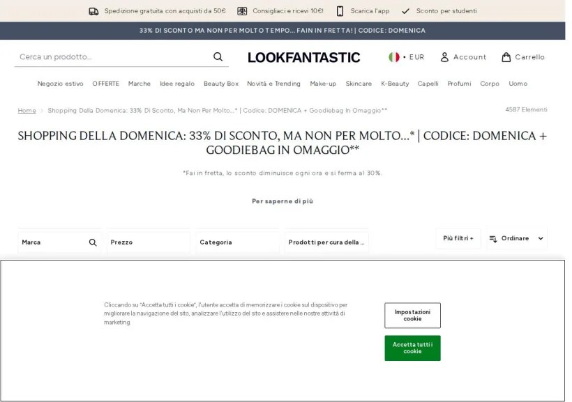Schermata della pagina offerta di Look Fantastic