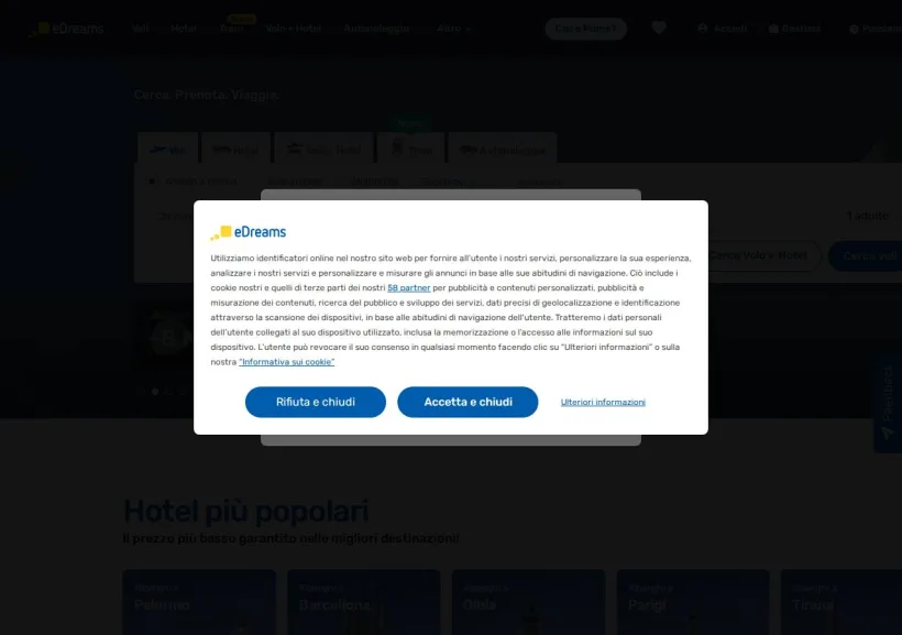 Schermata della pagina offerta di eDreams