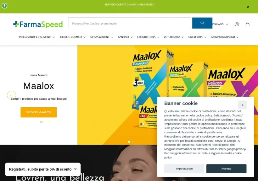 Schermata della pagina offerta di Farmaspeed