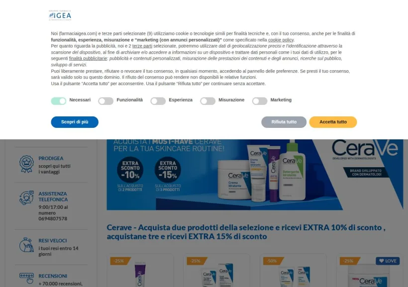Schermata della pagina offerta di Farmacia Igea
