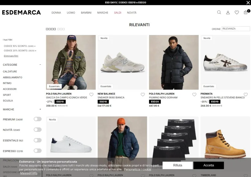 Schermata della pagina offerta di Esdemarca