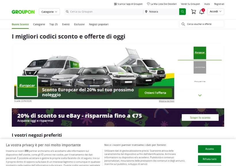 Schermata della pagina offerta di Groupon