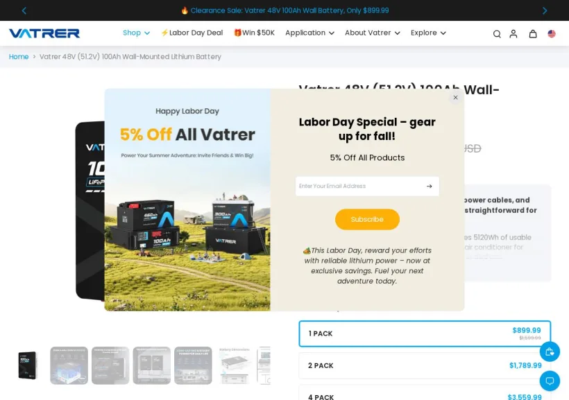 Schermata della pagina offerta di Vatrer