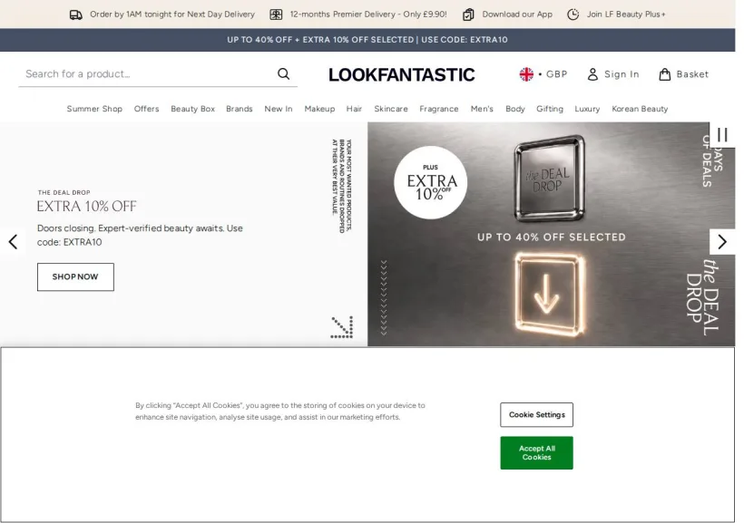 Schermata della pagina offerta di Look Fantastic