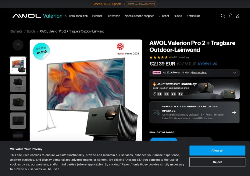 Schermata della pagina offerta di Valerion
