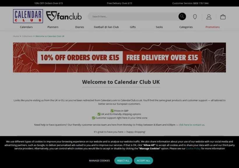 Schermata della pagina offerta di Calendars.com