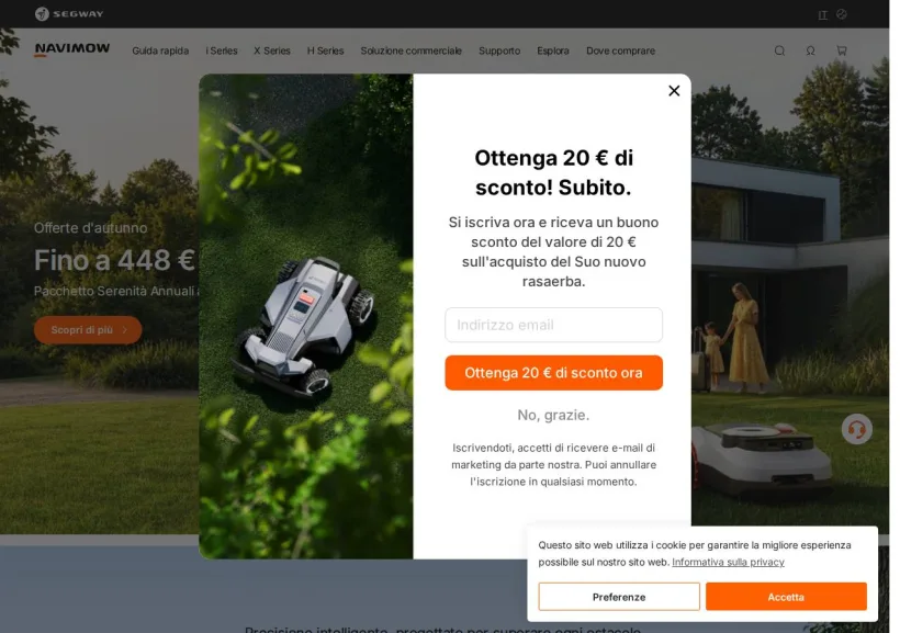 Schermata della pagina offerta di Navimow