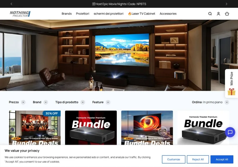 Schermata della pagina offerta di Nothingprojector