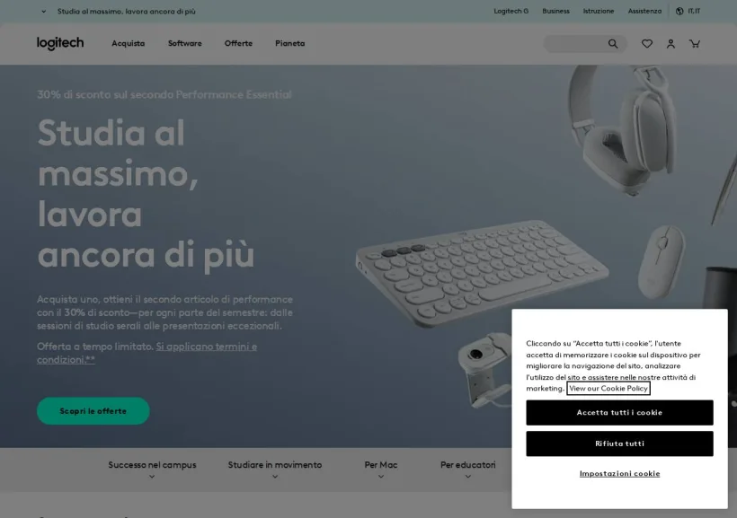 Schermata della pagina offerta di Logitech