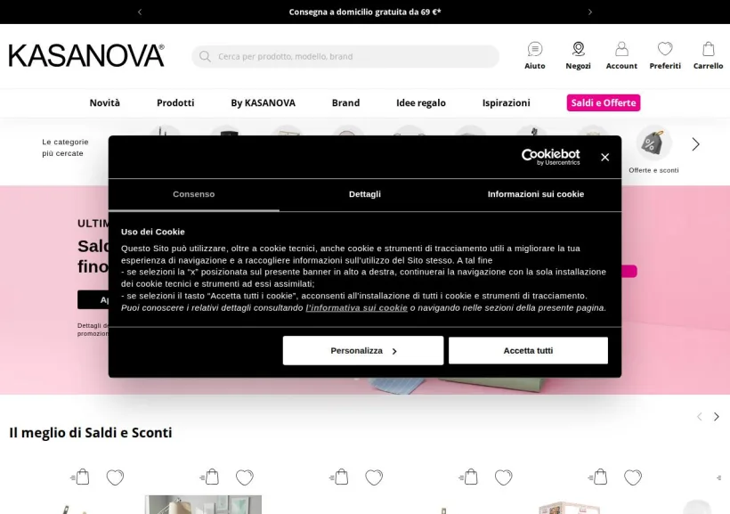 Schermata della pagina offerta di Kasanova