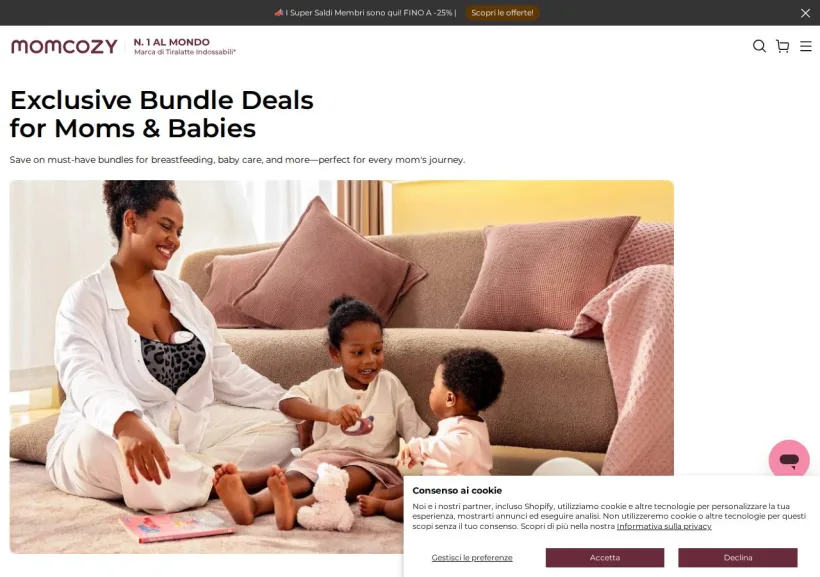Schermata della pagina offerta di Momcozy