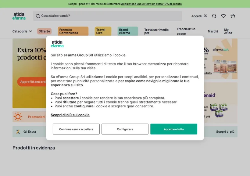 Schermata della pagina offerta di eFarma