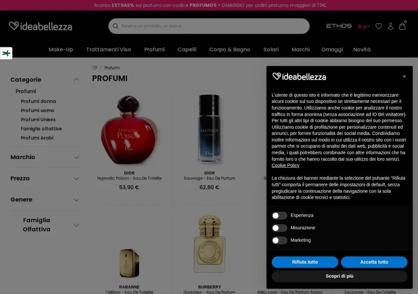 Schermata della pagina offerta di Ideabellezza