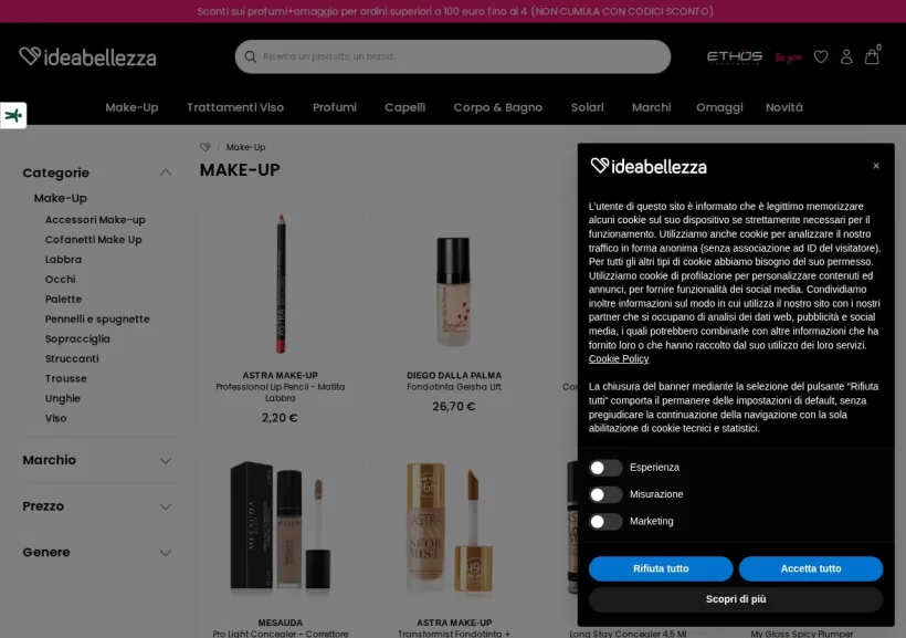Schermata della pagina offerta di Ideabellezza
