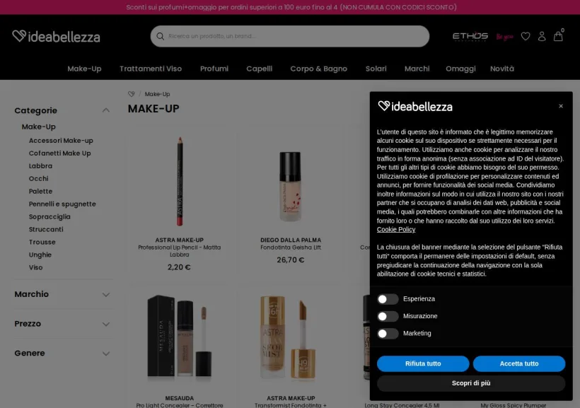 Schermata della pagina offerta di Ideabellezza
