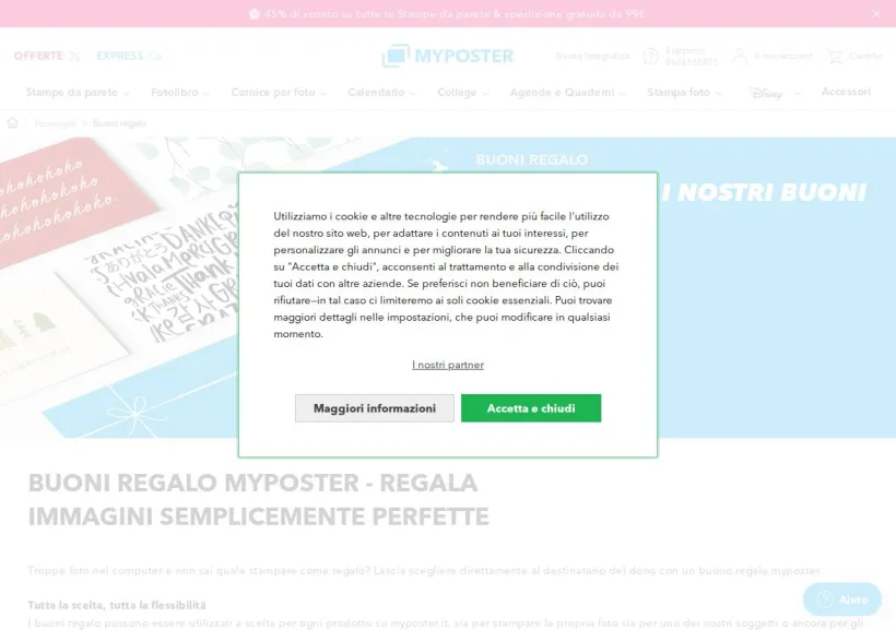 Schermata della pagina offerta di Myposter