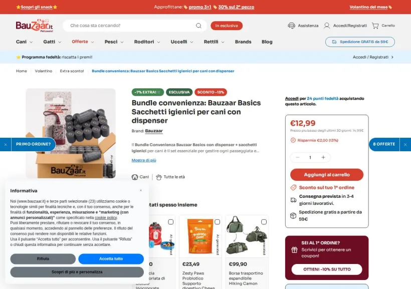 Schermata della pagina offerta di Bauzaar