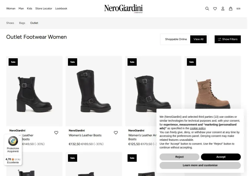 Schermata della pagina offerta di NeroGiardini