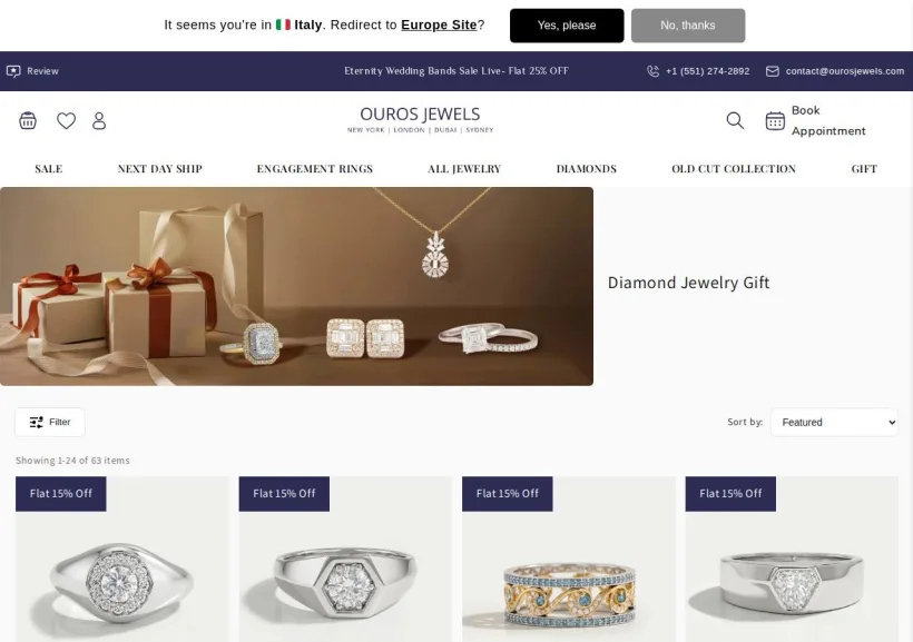 Schermata della pagina offerta di Ouros Jewels