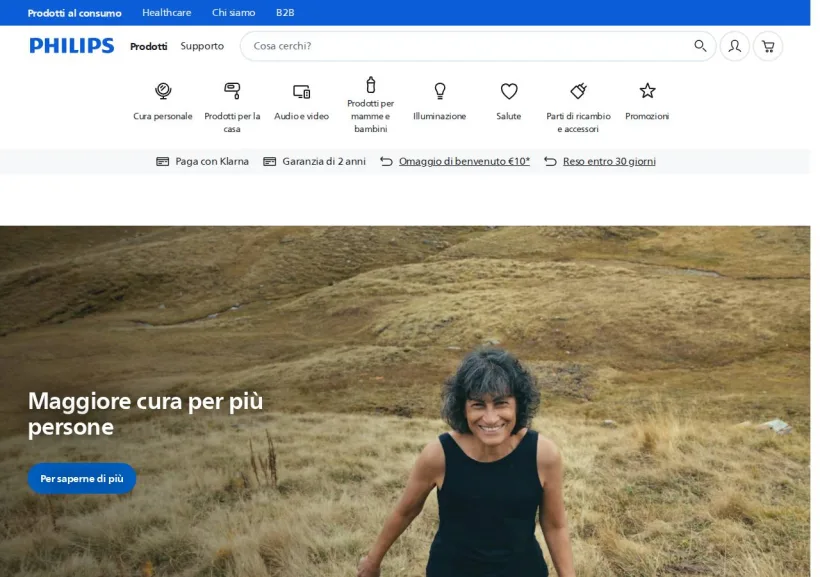 Schermata della pagina offerta di Philips