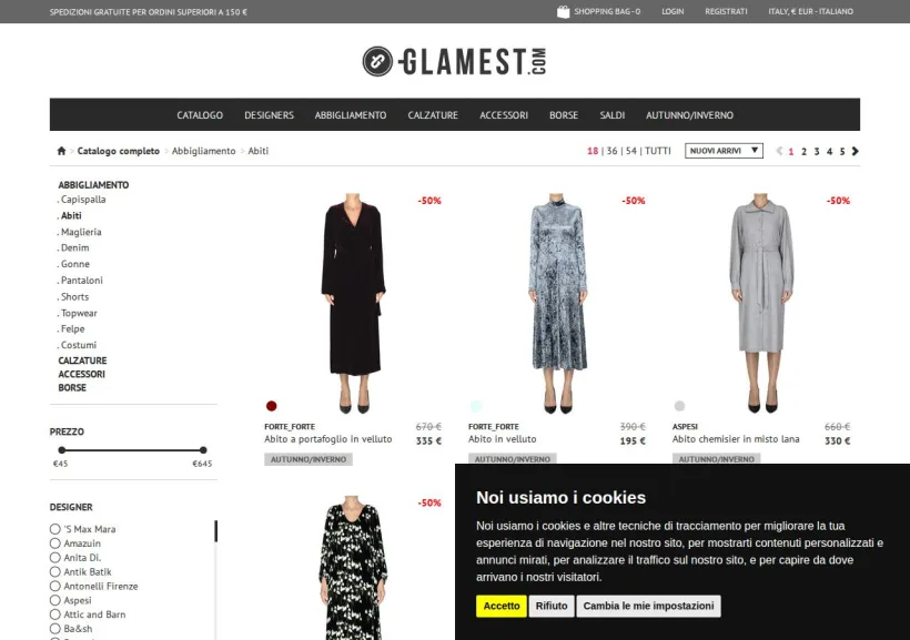 Schermata della pagina offerta di Glamest