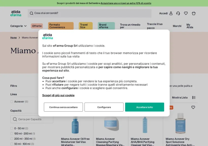 Schermata della pagina offerta di eFarma