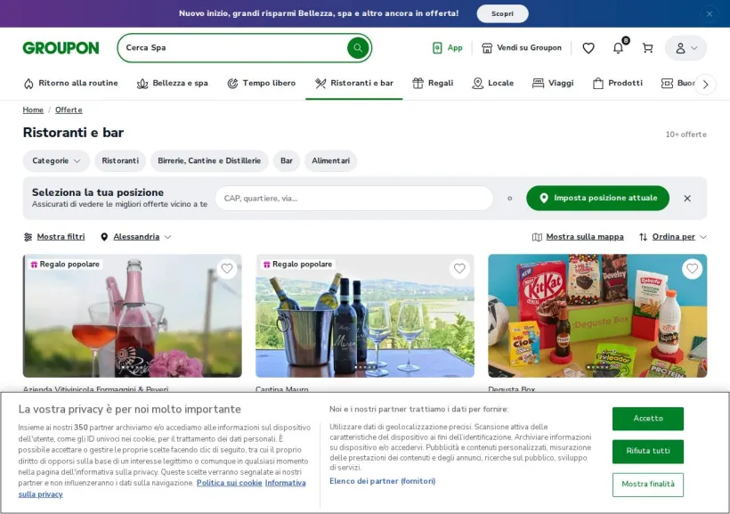 Schermata della pagina offerta di Groupon