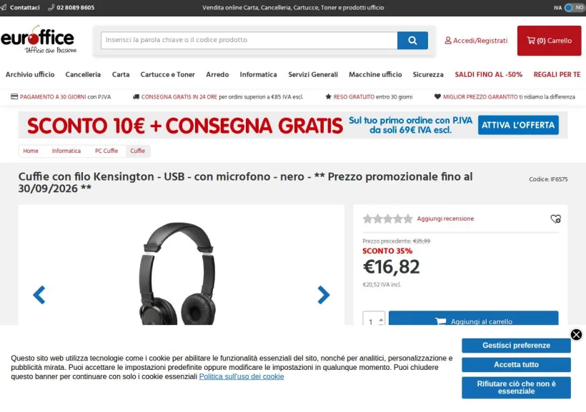 Schermata della pagina offerta di Euroffice