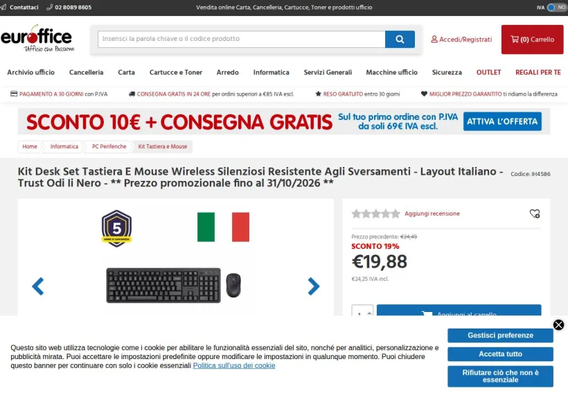Schermata della pagina offerta di Euroffice