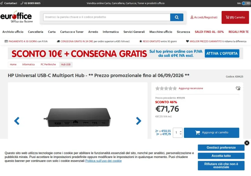 Schermata della pagina offerta di Euroffice
