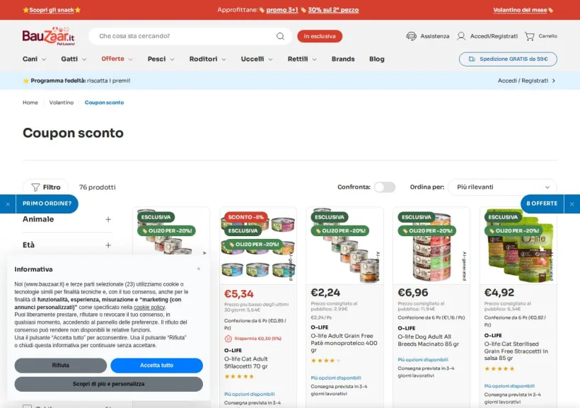 Schermata della pagina offerta di Bauzaar