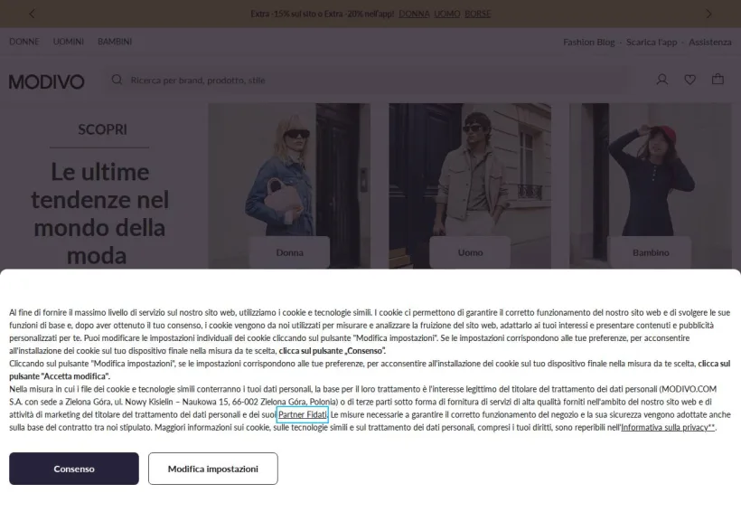 Schermata della pagina offerta di Modivo