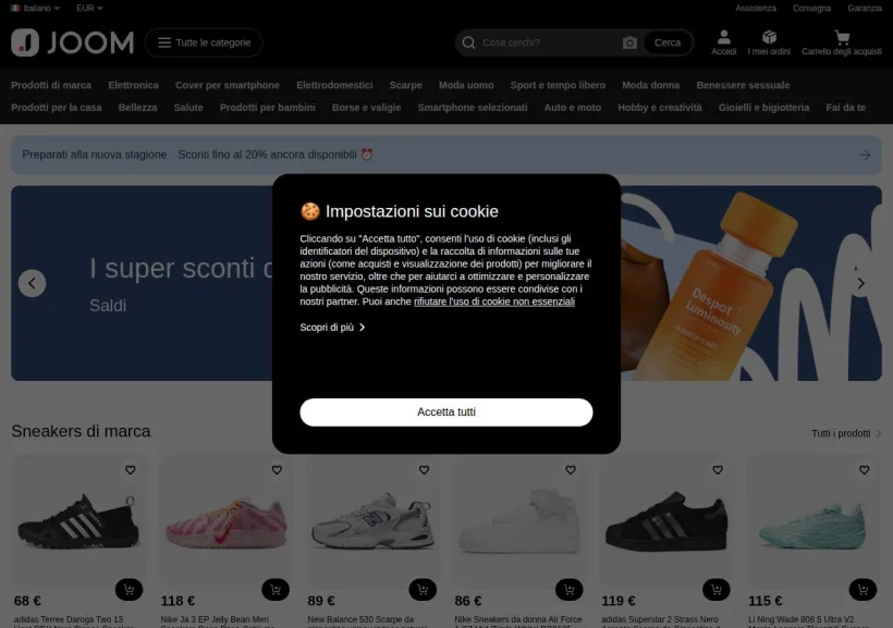Schermata della pagina offerta di Joom