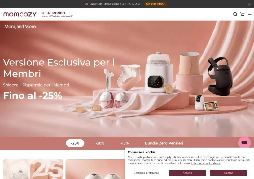 Schermata della pagina offerta di Momcozy