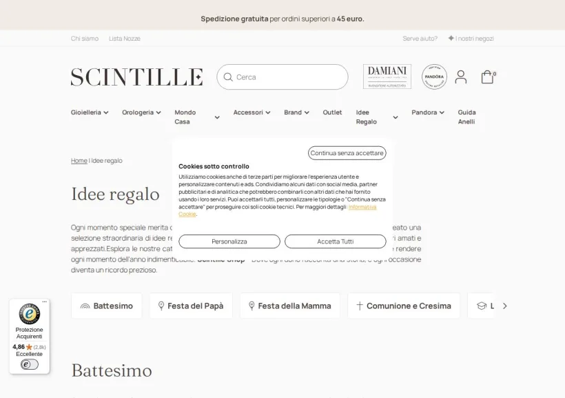 Schermata della pagina offerta di SCINTILLE
