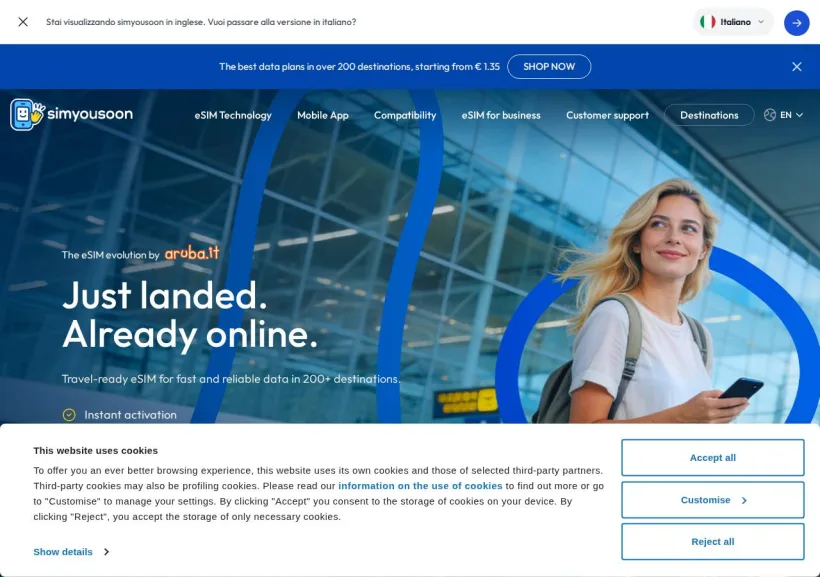 Schermata della pagina offerta di e-Sim Aruba