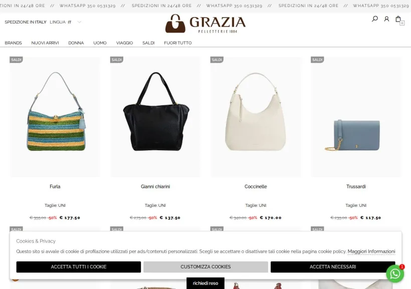 Schermata della pagina offerta di Grazia Pelletterie