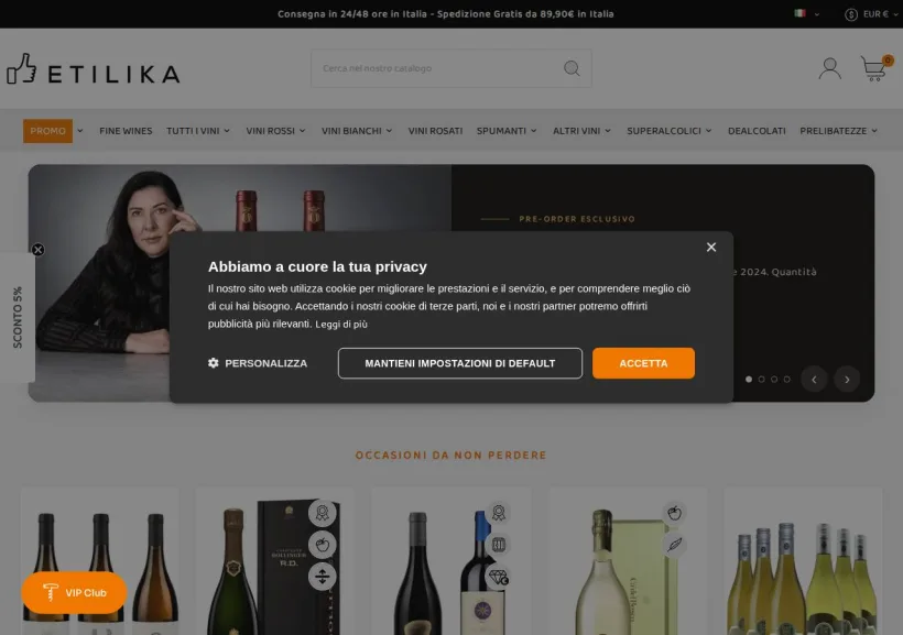 Schermata della pagina offerta di Etilika