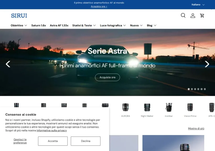 Schermata della pagina offerta di SIRUI Optical