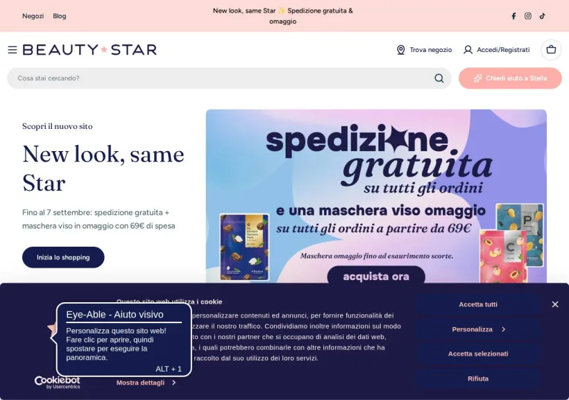 Schermata della pagina offerta di Beauty Star
